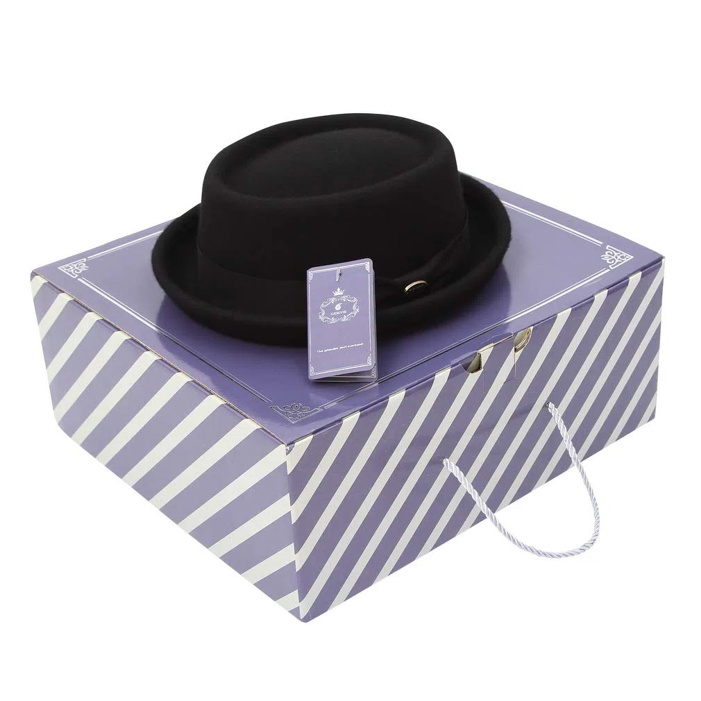 GEMVIE Pork Pie Chapeau pour Homme et Femme 100% Feutre de Laine Chapeau Fedora Trilby Noir Adulte Unisexe Chapeaux Porkpie