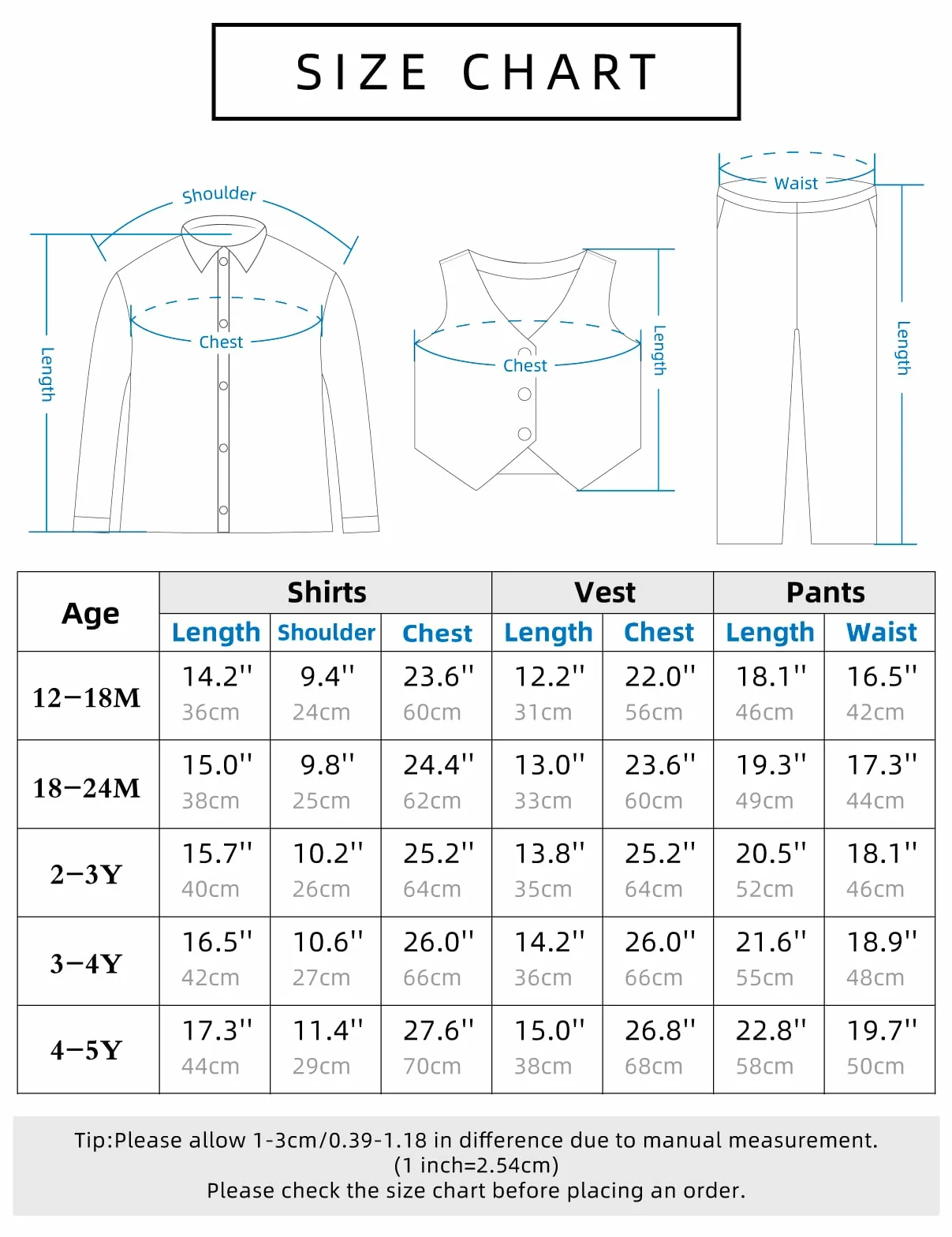 mintgreen Bébé Garçon Vêtements 3PCS Garçon Mariage Costume, Chemise + Pantalon + Bretelles + Gilet + Bowtie