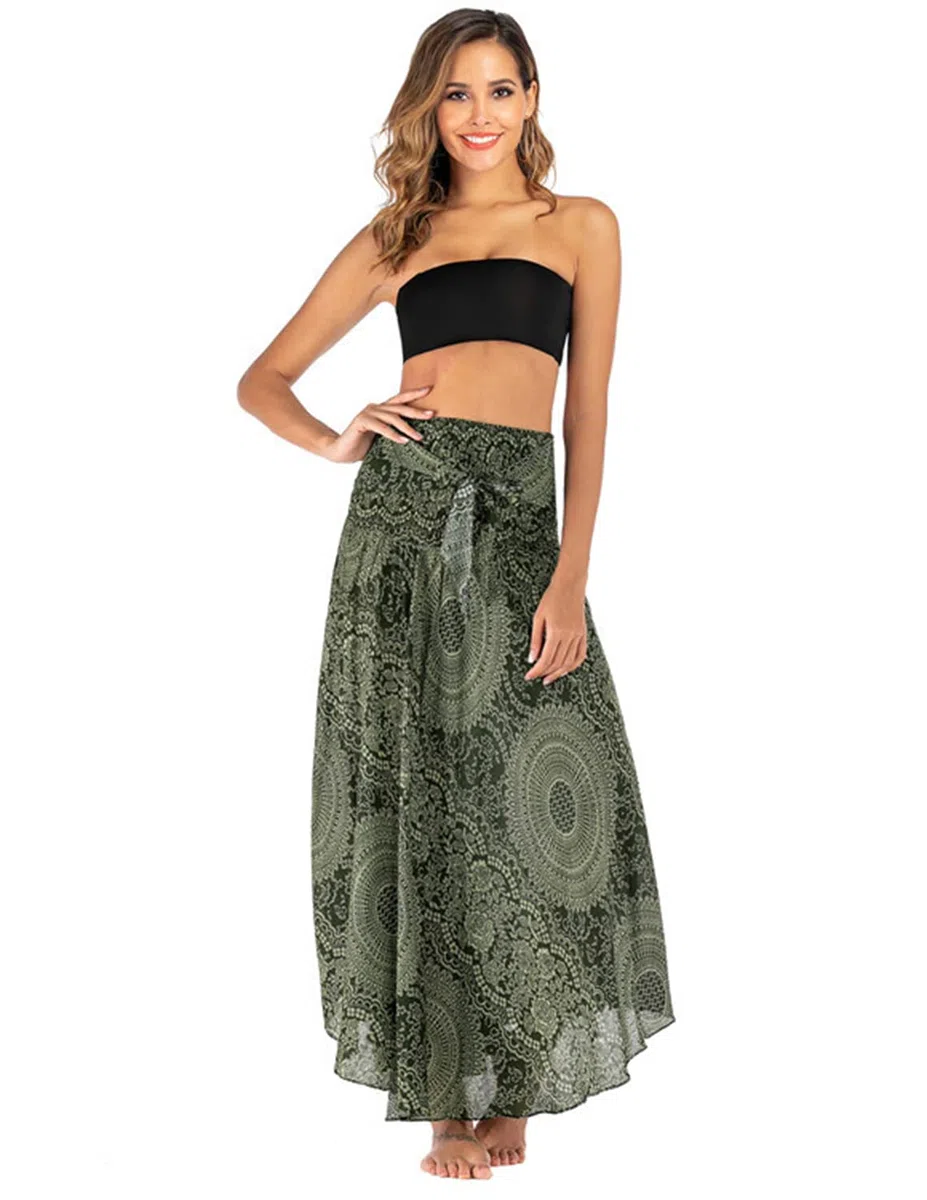 Femme Robe Imprimé Fleurie Ete Boheme Jupe Style Ethnique 2 en 1 sans Manche Plage Strap Wrap Taille Unique