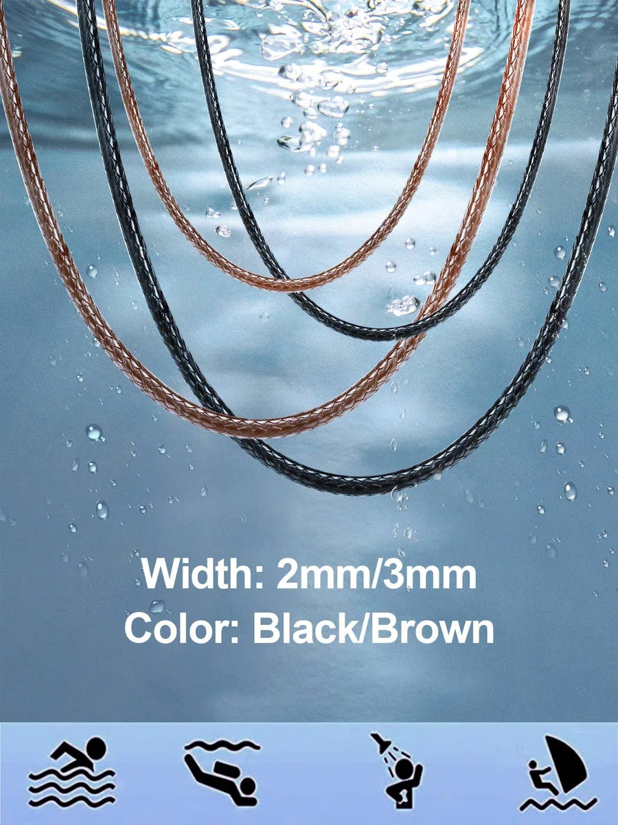 FindChic 2/3MM Collier Chaine Homme Cuir Cordon Collier pour Pendentif Femme Homme Chaîne Noir/Marron Ras de Cou Waterproof Boutton Rotatif avec Fermoir Acier Inoxydable Longueur 40cm-75cm