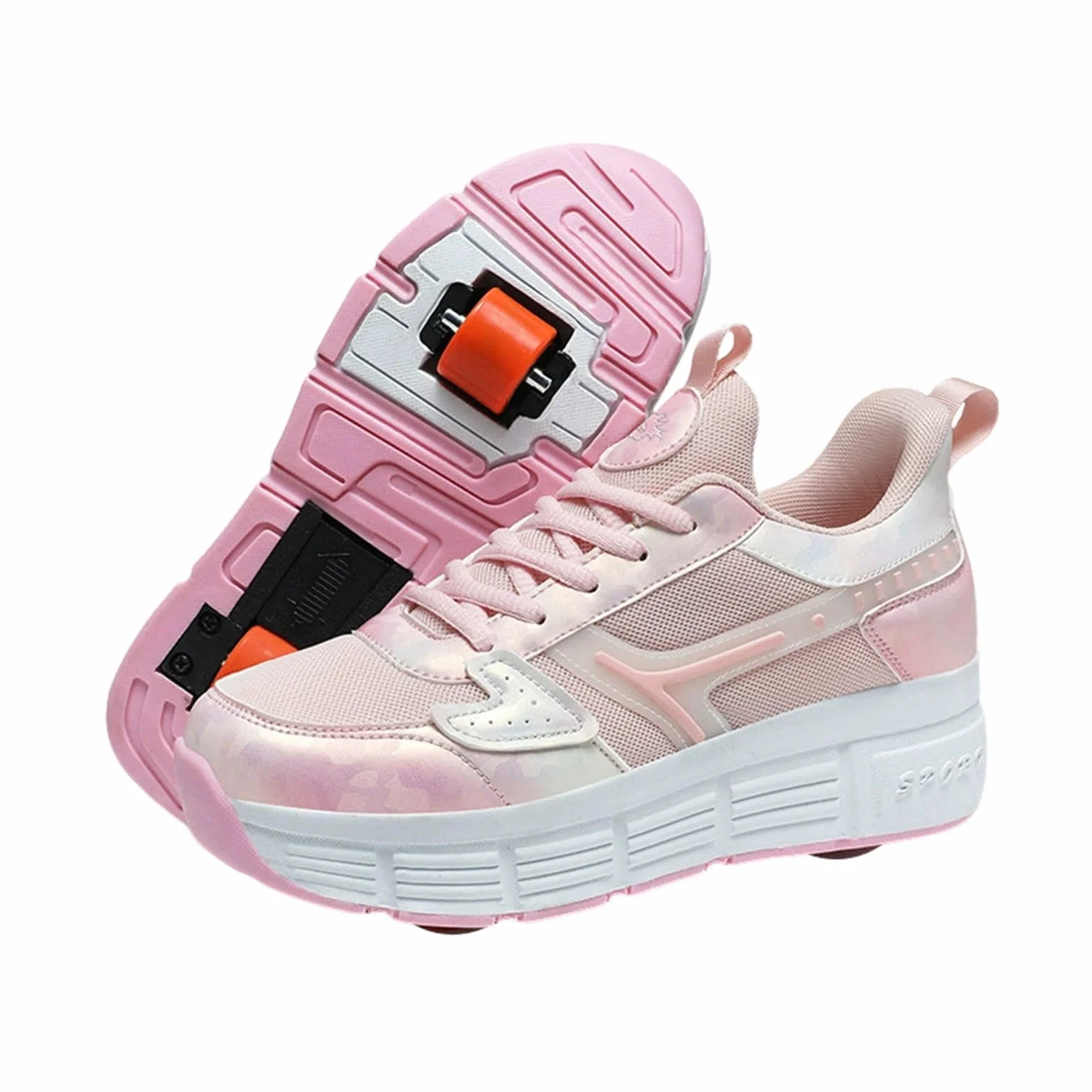 Surwin Chaussures roulettes Enfant, Chaussures de Skateboard à Lacets Fille Garçon avec Roues Arrière Rétractables, Basket à roulettes Sneakers Roller Respirant, 30 EU-41 EU