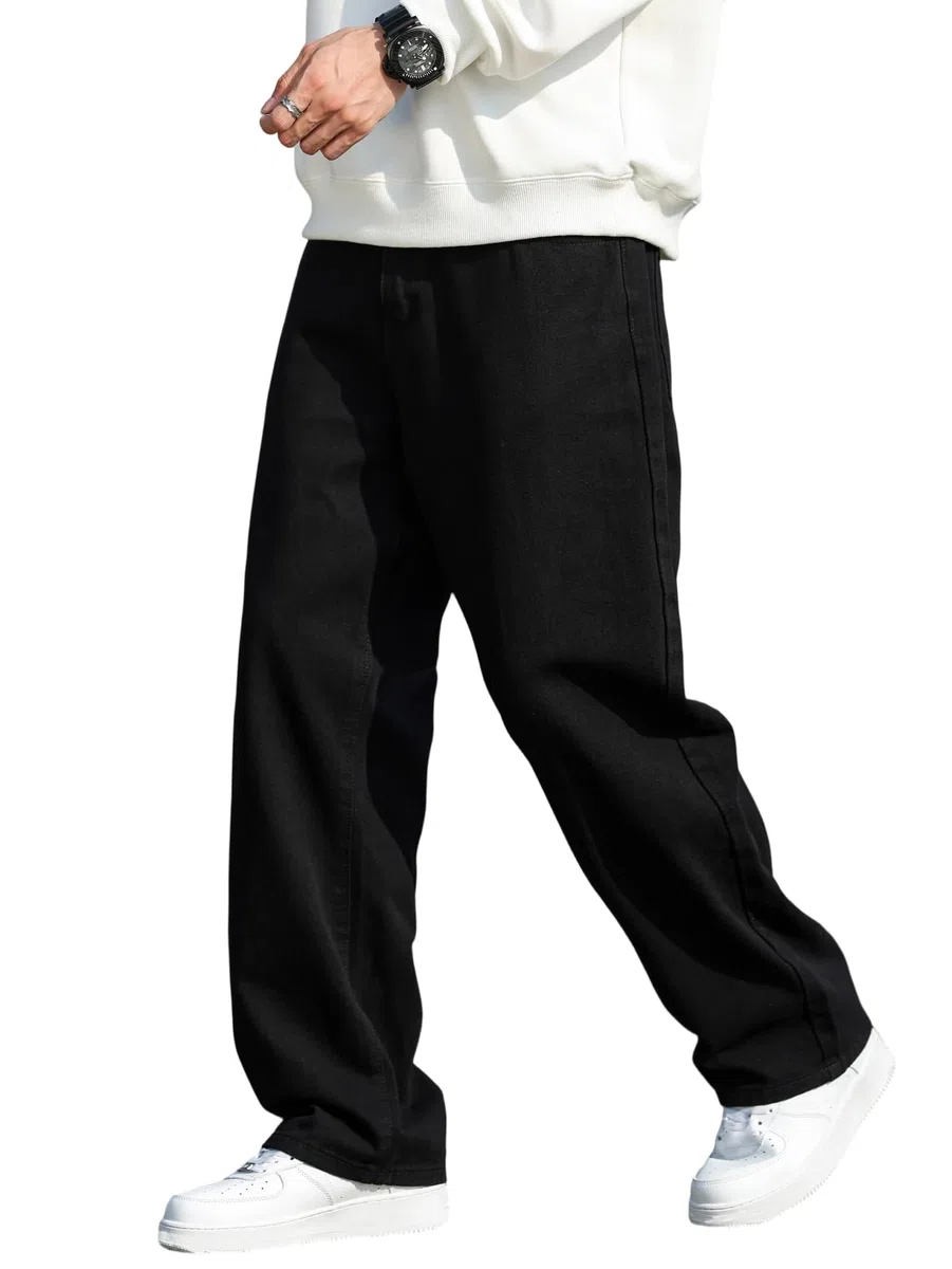 Pantalon Denim Homme Coupe Large Loose Fit Y2K Style Skater Jean Baggy à Jambe Droite Pantalon