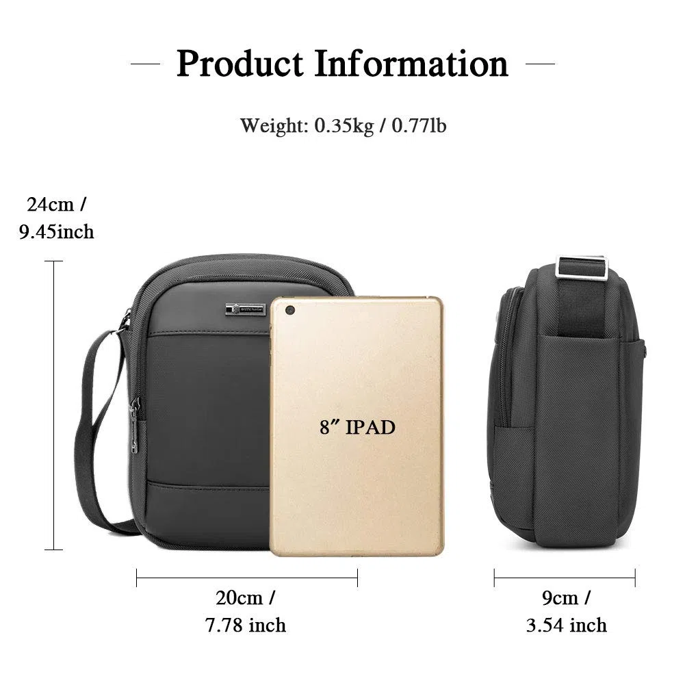 BAIGIO Sacs Bandoulière Homme,Sacs portés épaule pour homme,Pouch Homme Cross Body Bag pour le sport, les voyages, le travail (Noir, 24x20x9cm)