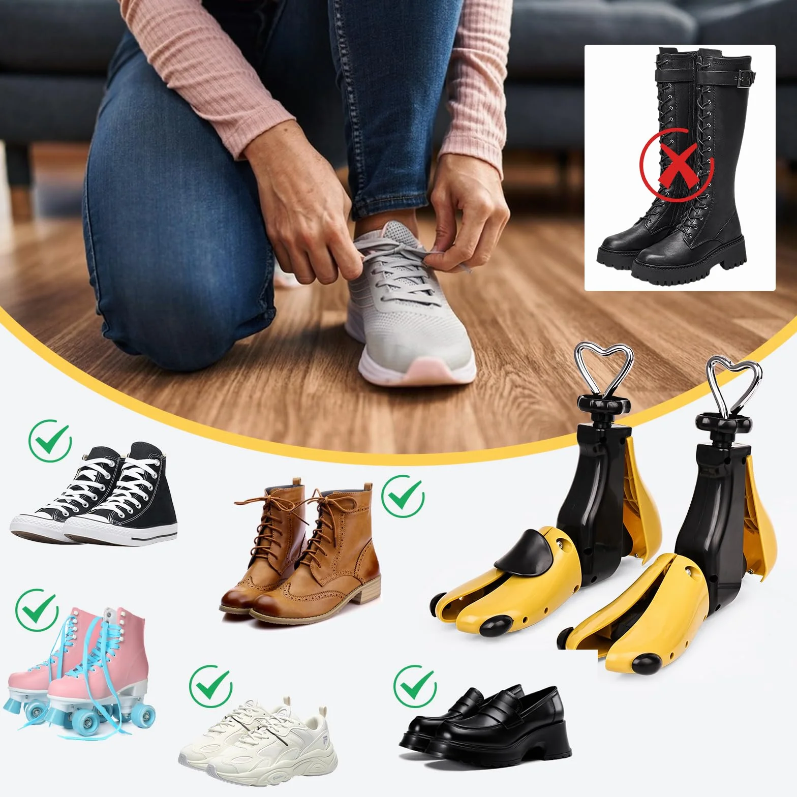 Lot de 2 élargisseurs de chaussures pour femme, homme, réglable, longueur et largeur d'élargisseur pour chaussures, élargisseur professionnel pour bottes, baskets, baskets