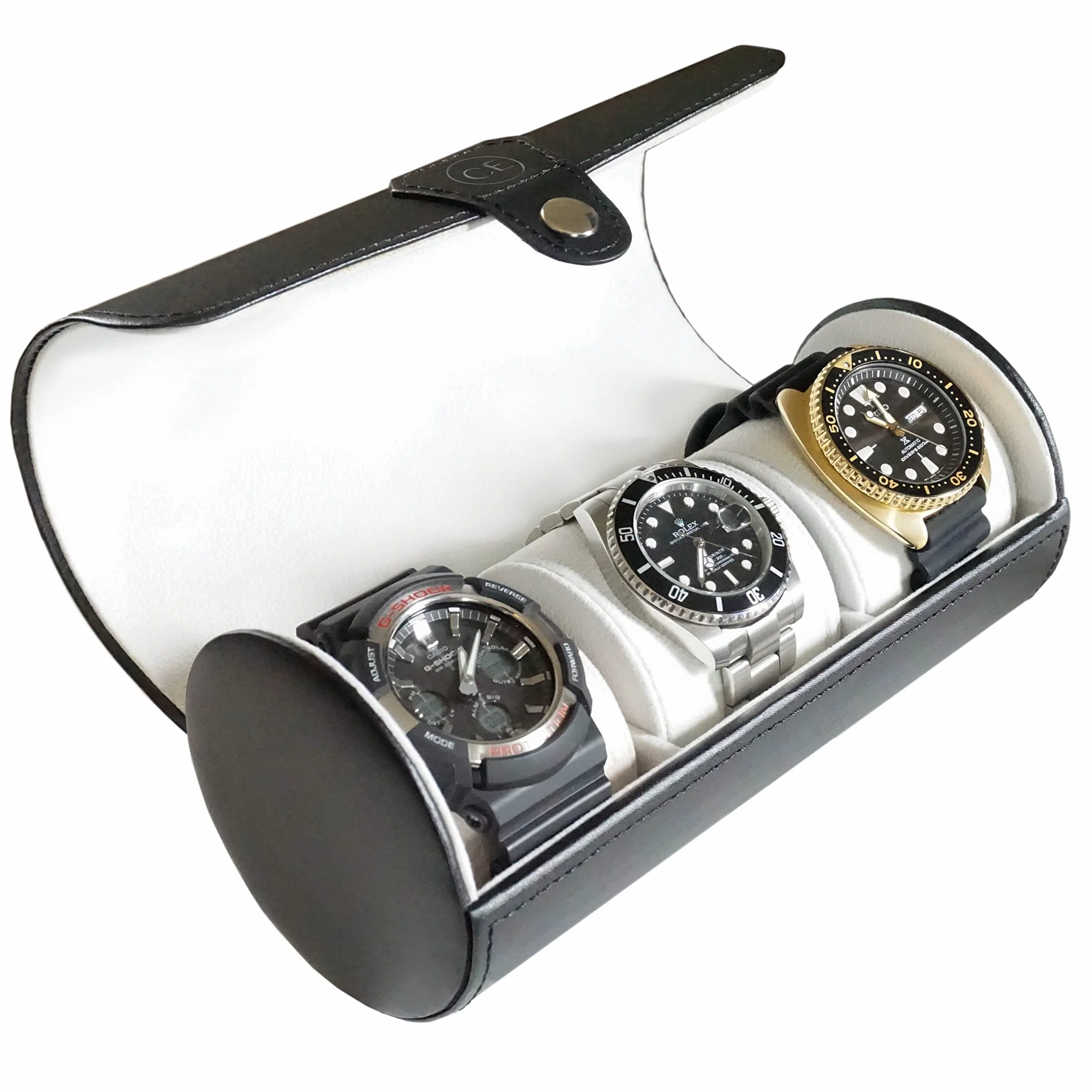 CASE ELEGANCE Travel Watch Organizer Case - Rouleau en similicuir (Noir) - par