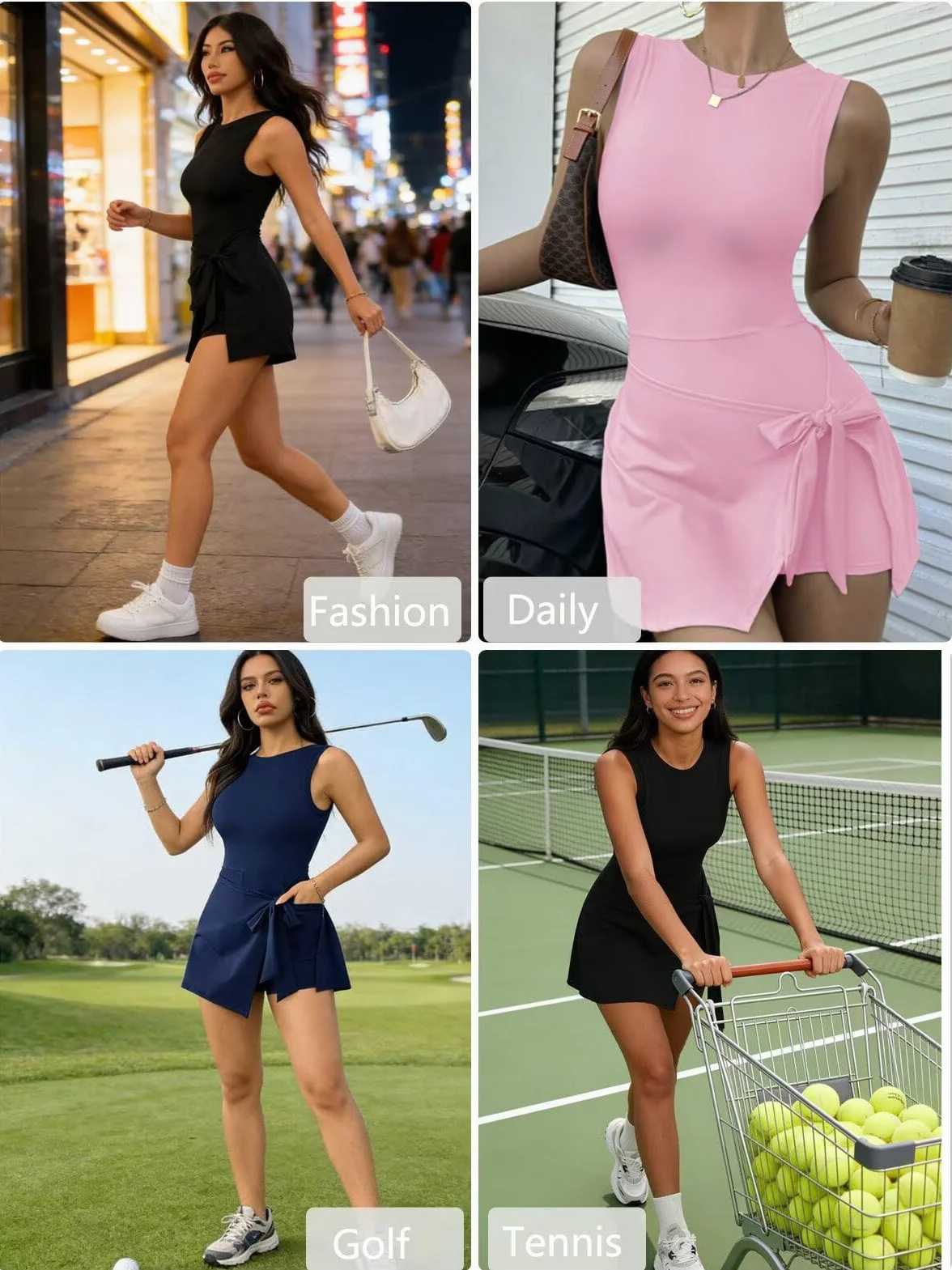Jinsha Robe Tennis Femme Robe de Golf avec Short et Poches Intégré Robes de Sport 2 en 1 décontractée Workout Athlétique