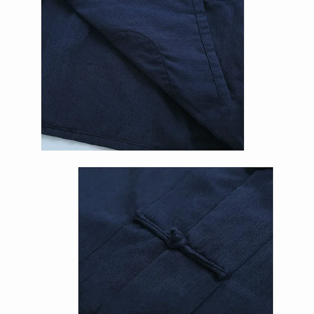 Chinois Traditionnel Manches Longues Tang Costume Kung Fu Uniforme Chemise pour Hommes Kung Fu Veste Pantalon, Coton Pur Tai Chi Uniforme, Hanfu Kung Fu Wing Chun Ch Blue-L
