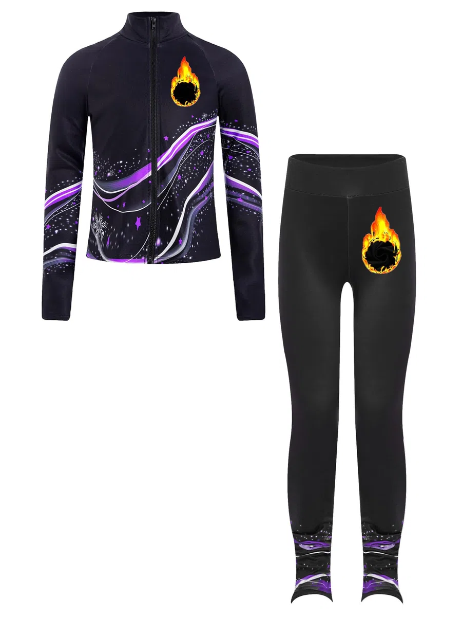 Choomomo 2PCS Enfant Fille Tenue de Patinage Artistique Ensembles Haut Veste et Pantalon Collant Legging Justaucorps Gymnastique Tenue Patinage sur Glace 5-16 Ans