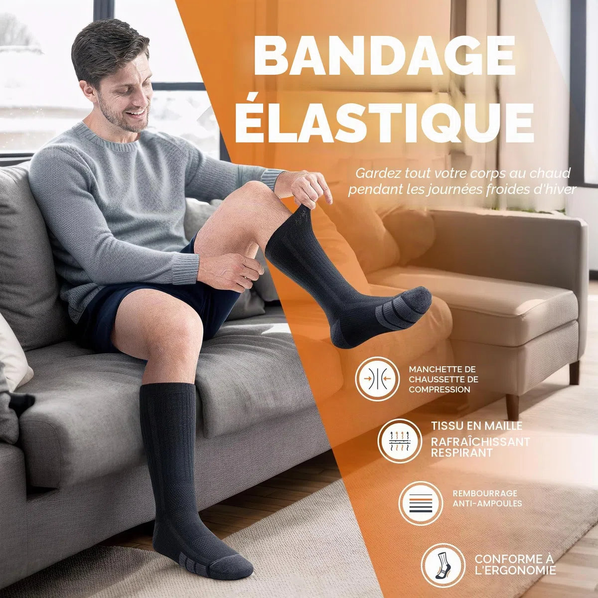 TANSTC Chaussettes Homme Femme 43-46 39-42 35-38 47-50 Chaussette Antidérapante Respirant de Randonnée en Laine Mérinos, Chaussettes Hautes Sports Trekking Course, 3 Paires