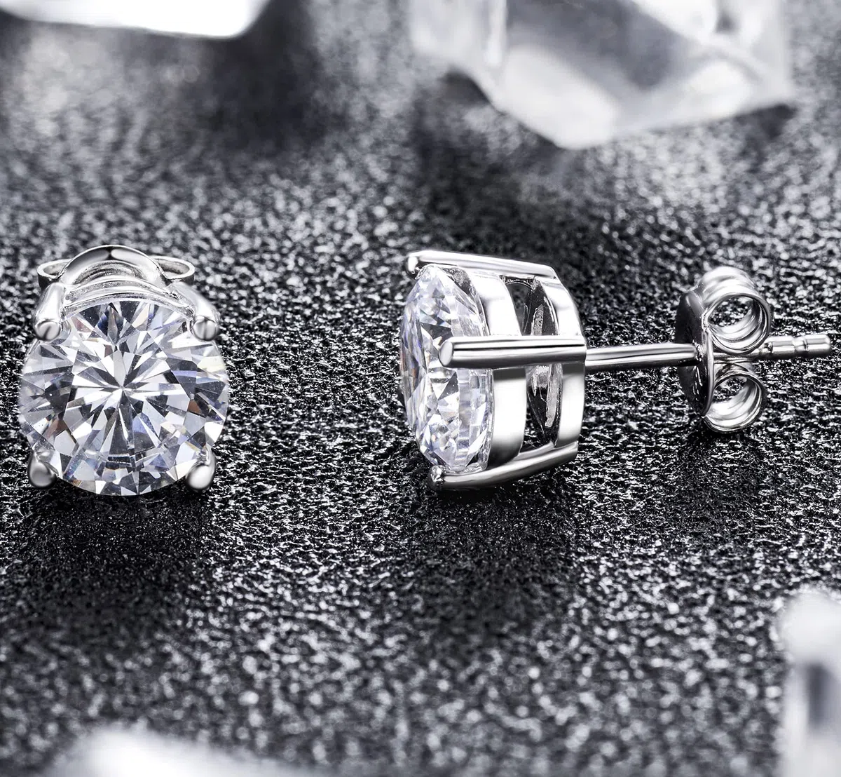 Boucles d'Oreilles en Or Blanc 18 Carats pour Femme et Homme Swarovski Boucles d'Oreilles en Argent Sterling 5A Zircon Cubique Boucle d'Oreille 3mm - 8mm
