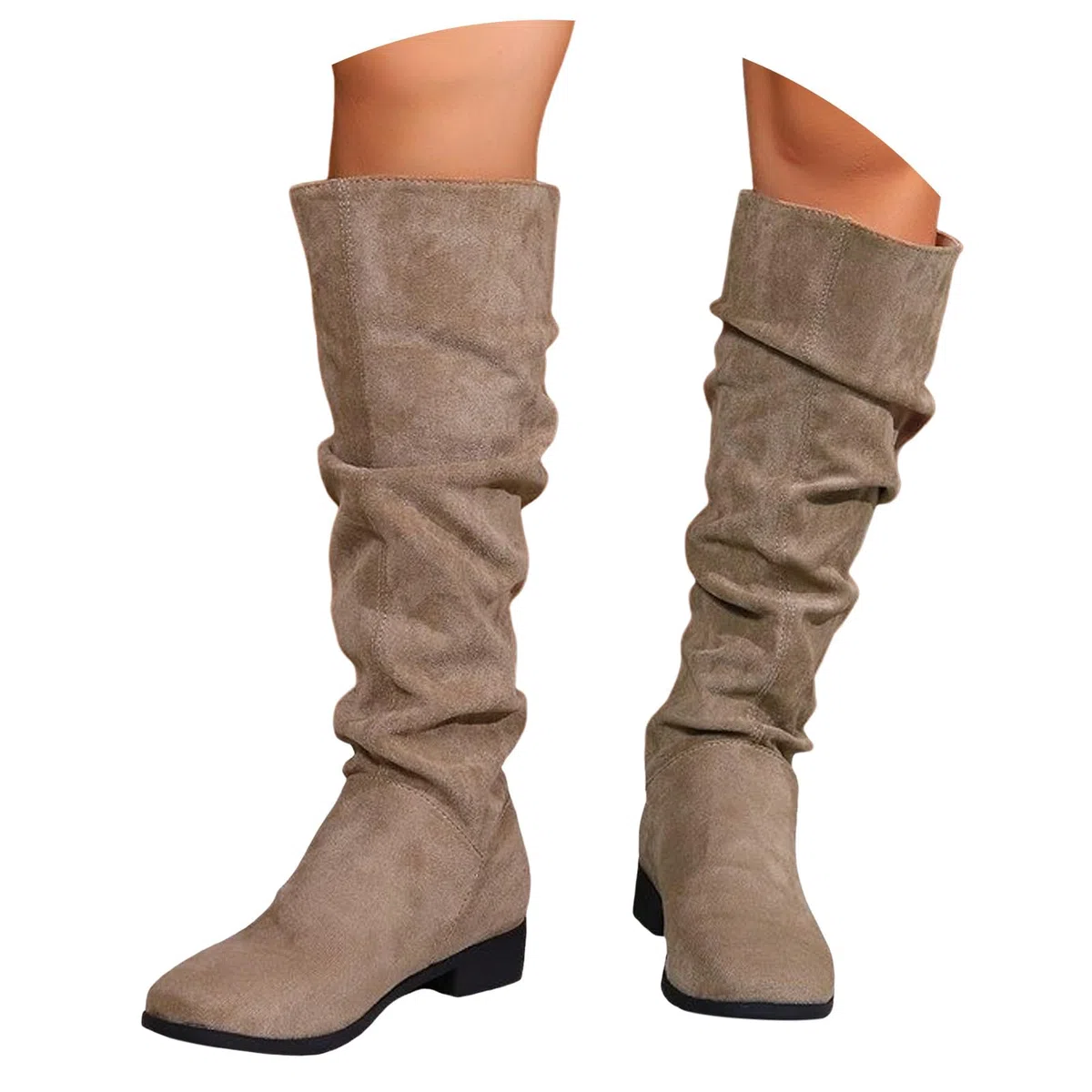Generisch Bottines pour femme - Style rétro - Couleur unie - En daim - Grandes tailles - Talon bloc - Hauteur de tige moyenne - Bottes d'équitation confortables