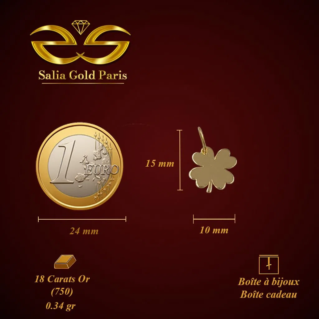 Pendentif – or 18 carats – 0.34 gr – feuille de trèfle porte-bonheur, bijou artisanal – Valeur refuge – Idée cadeau – poinçon 750 – Certificat d’authenticité – Salia Gold Paris