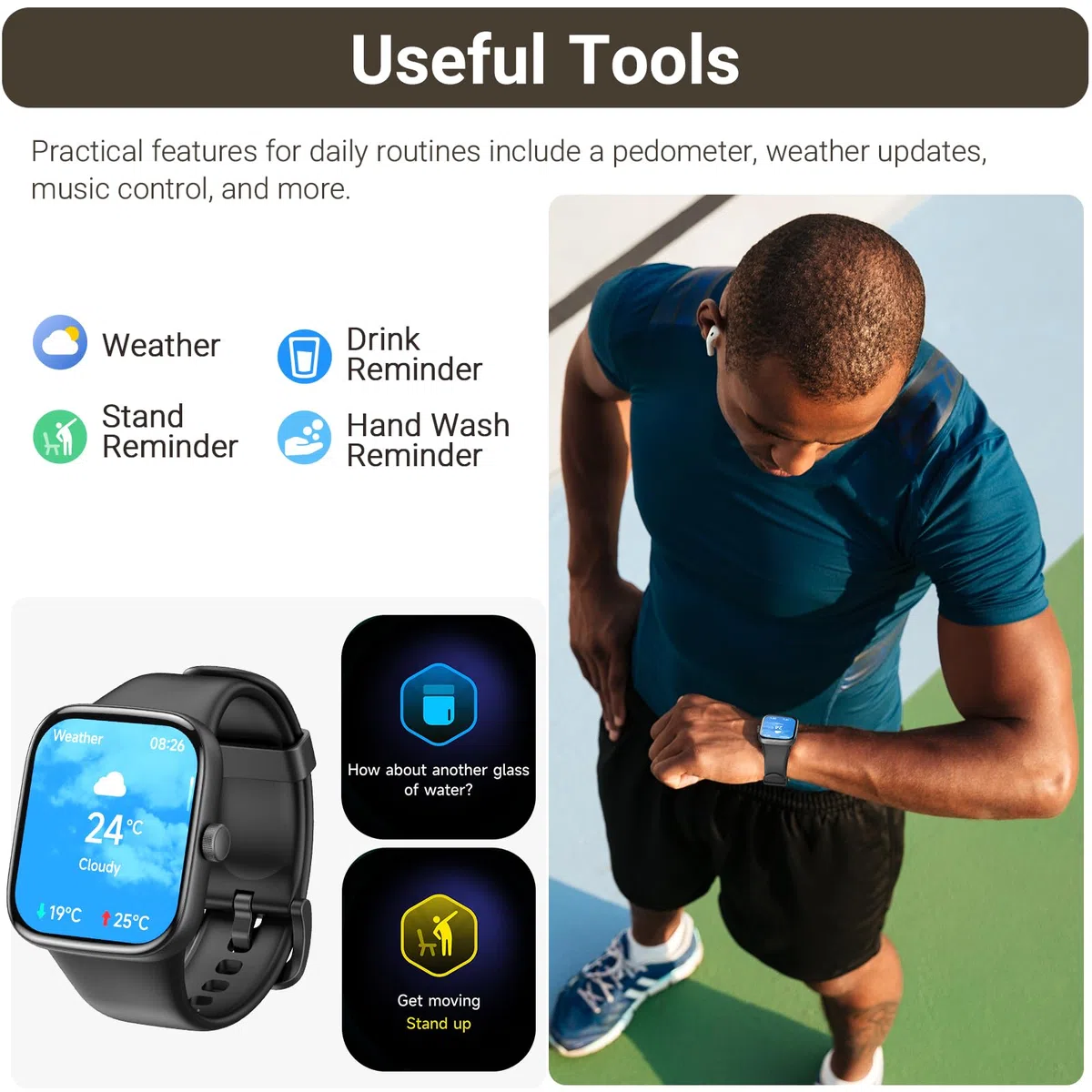 TOZO S7 Montre Connectée Femme Homme avec 1.85" AMOLED Écran Résolution 390x450 PPI Smartwatch avec Bluetooth Appel et Message Multiples Fonctions de Santé et Vie 100+ Modes Sportifs IP68 Noir