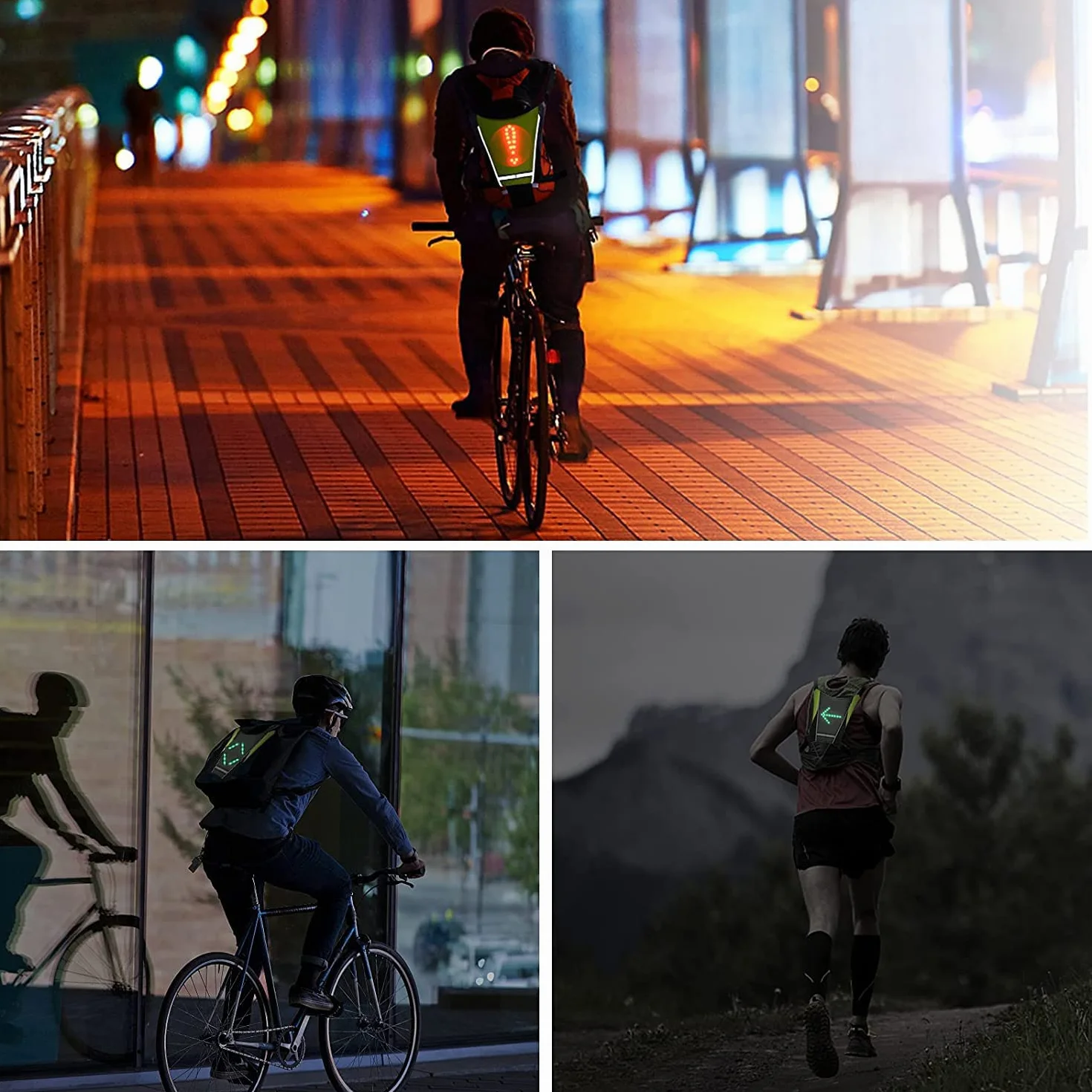 Maclean MCE420 Gilet de sécurité avec indicateurs LED Sac à Dos avec indicateurs de Direction réglables Télécommande Running Cycling USB Gilet de Cyclisme Rechargeable Taille Universelle