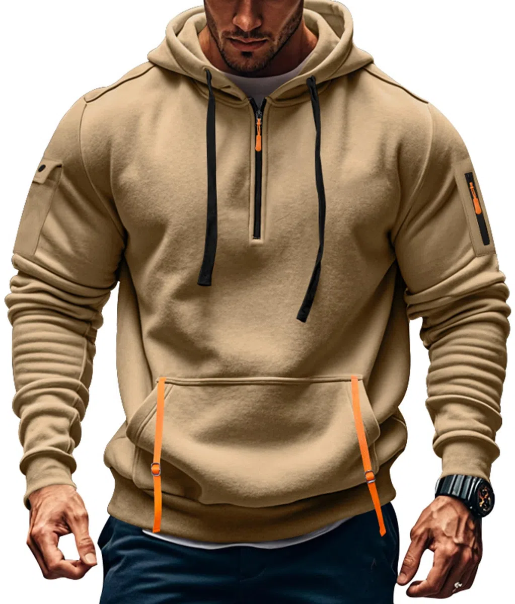 Sweat à Capuche Homme Pull Homme Zippé Manches Longues Couleur Unie Sweatshirt épais Poche Kangourou Sweat pour Hiver et Automne