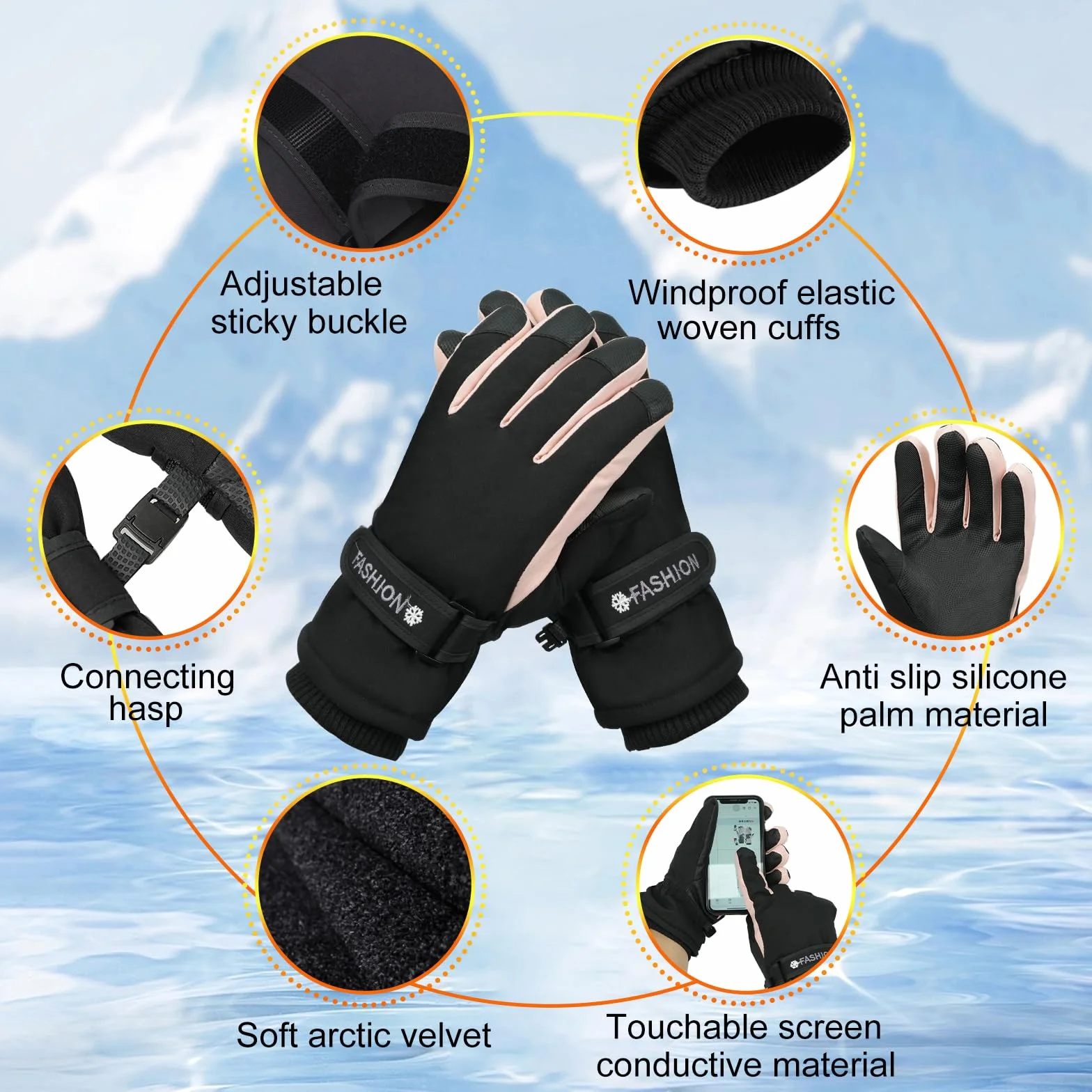 Gants de Ski Femmes, Gant Thermiques Imperméables pour Femme, Gants d'hiver Coupe-Vent Antidérapant, Écran Tactile pour Conduite Randonnée Ski Activités de Plein Air, Cadeaux d'Hiver Femmes