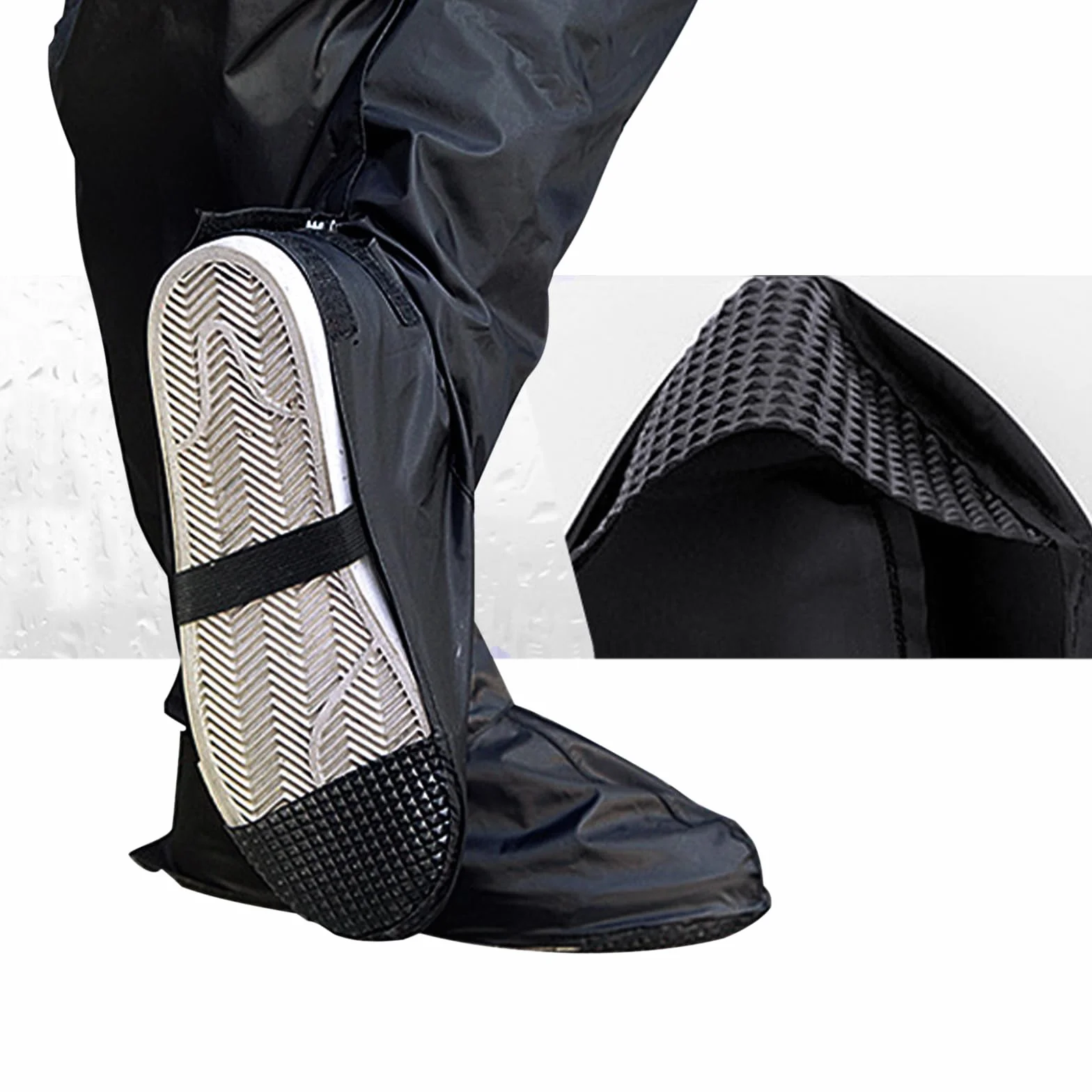 FakeFace Pantalon de Pluie Imperméable Noir Guêtres Longs de Cyclisme en Oxford Couvre Chaussures de Randonnée, Etanche Réglable pour Pluvieux Vélo Moto Randonnée Escalade, Randonnée Unisexe