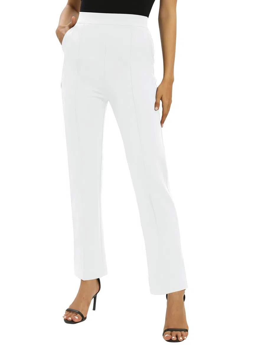 Femmes Bureaux Casual Jambes Droites élastique Travail Pantalons Taille Haute Pantalons avec Poches