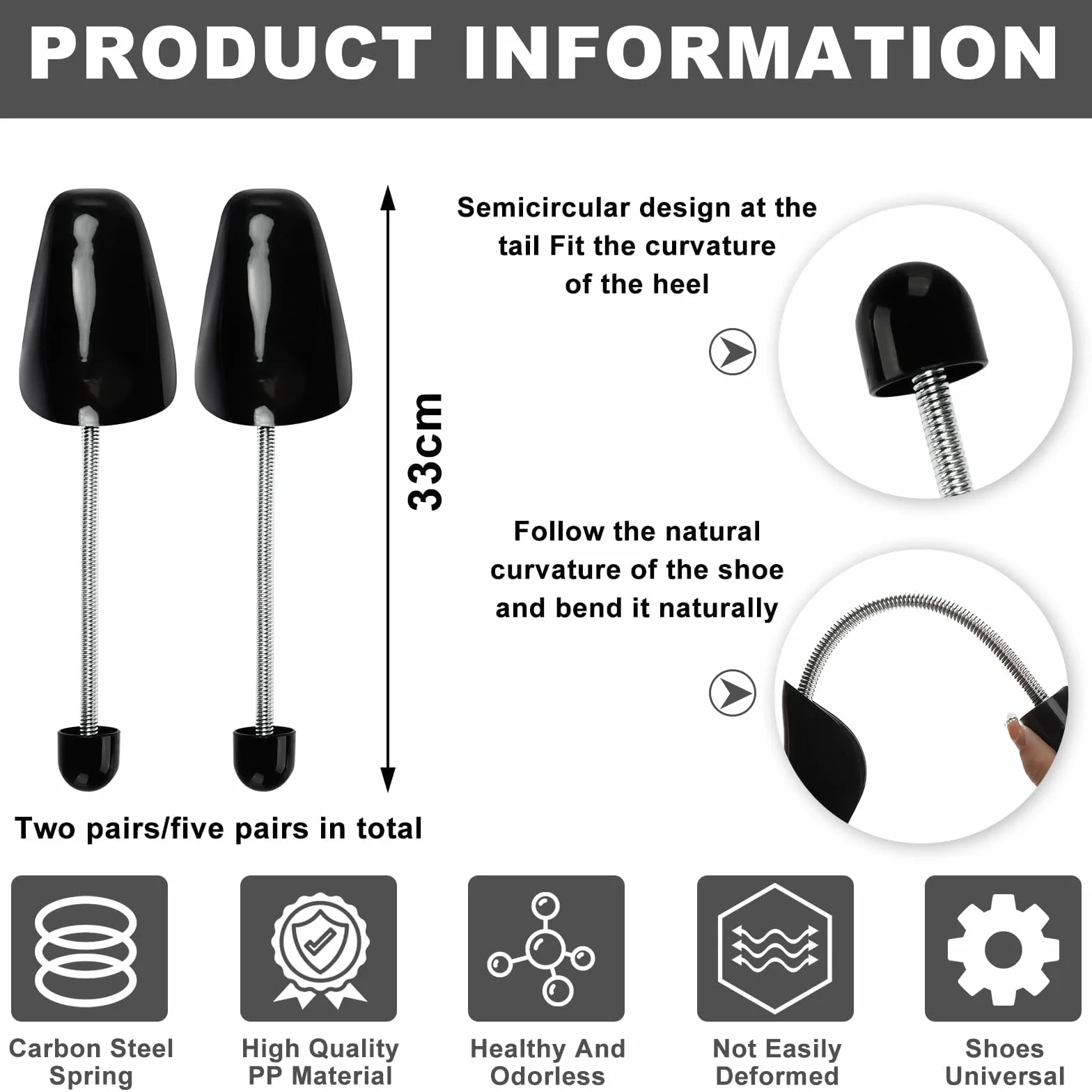 UCAMP Lot de 8 Paires Embauchoirs en Plastique - Embauchoirs Chaussures Avec Ressort Spirale,Forme Chaussure,D'embauchoirs en Plastique à Longueur Réglable Taille Homme, 38 À 47, Noir