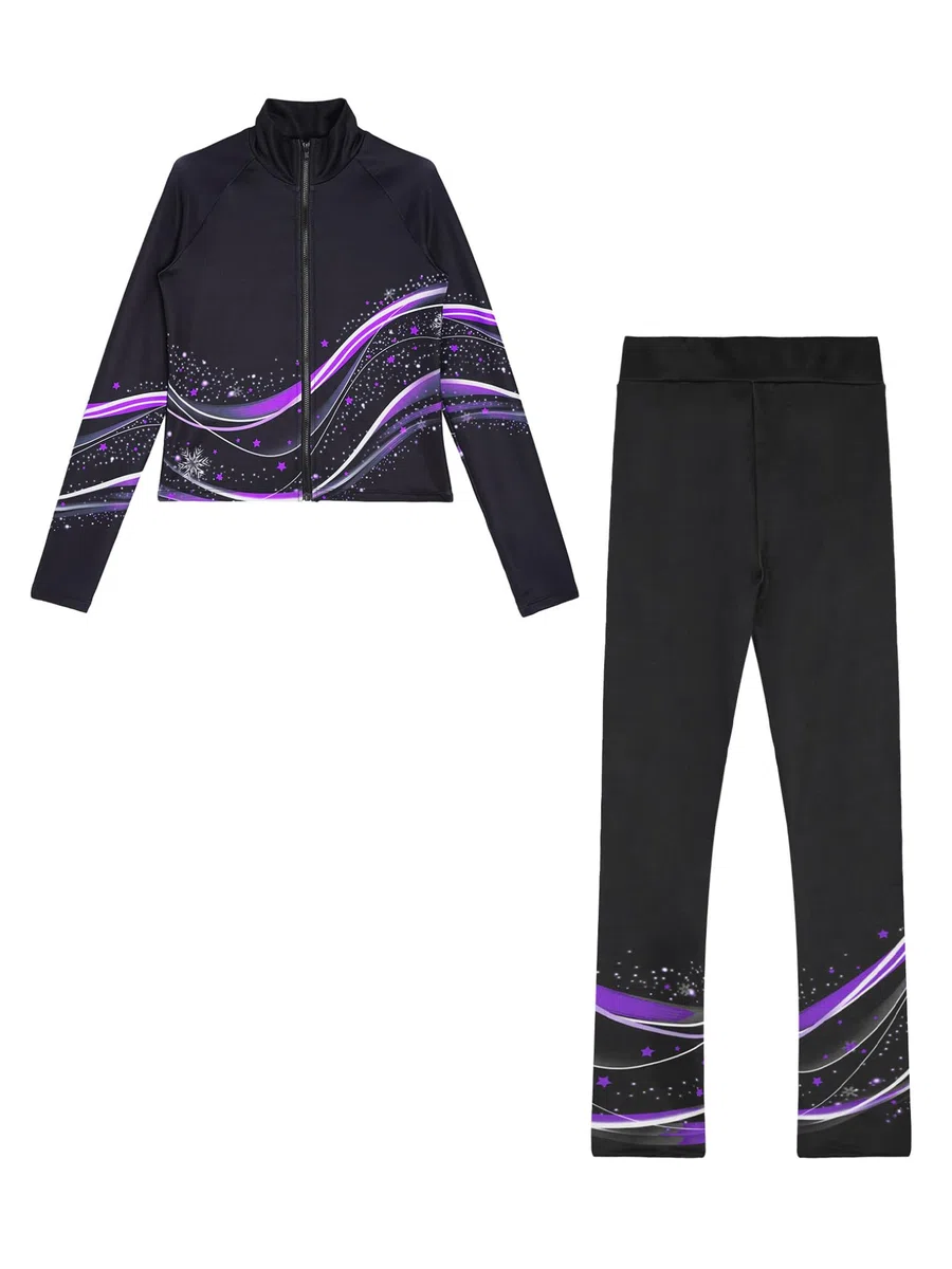 Choomomo 2PCS Enfant Fille Tenue de Patinage Artistique Ensembles Haut Veste et Pantalon Collant Legging Justaucorps Gymnastique Tenue Patinage sur Glace 5-16 Ans