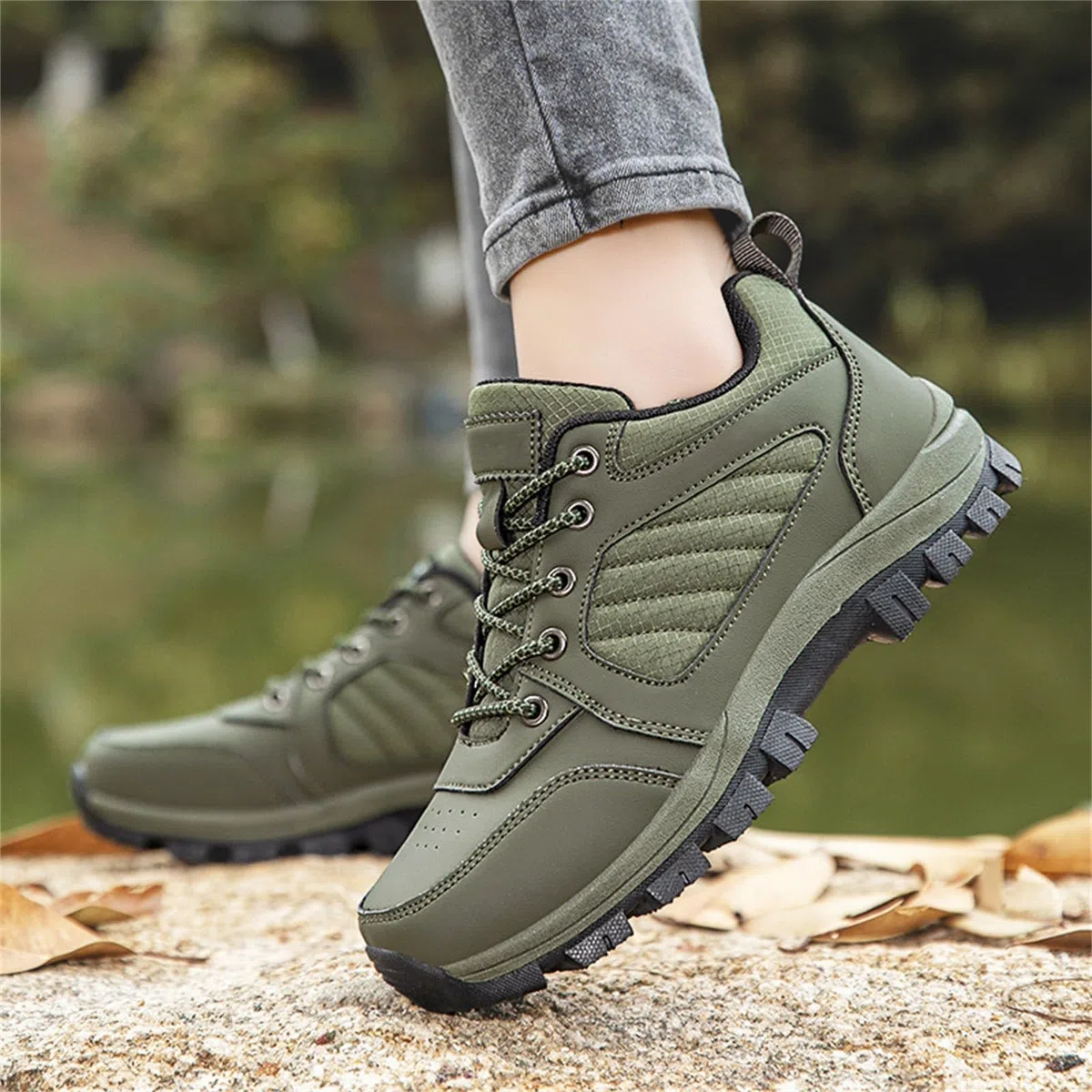 Generisch Chaussures de randonnée pour femme - Pieds larges - Chaussures de trekking avec dessus en cuir - Chaussures de randonnée légères - Chaussures de marche confortables à enfiler - Résistantes à