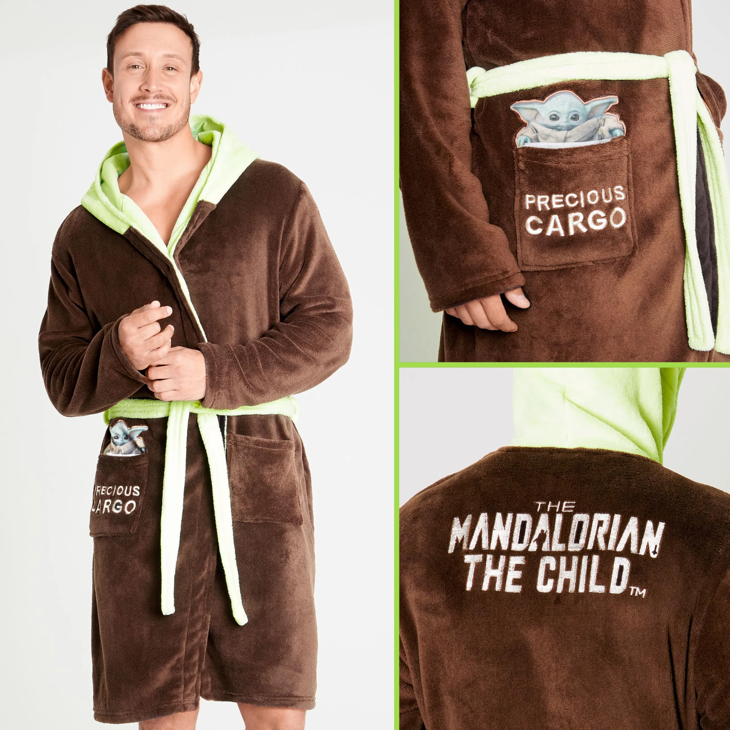 Disney The Mandalorian Baby Yoda Robe De Chambre Homme, Peignoir En Polaire Avec Capuche De Bébé Yoda, Idée De Cadeau Geek Pour Adulte Ou Ado Garçon