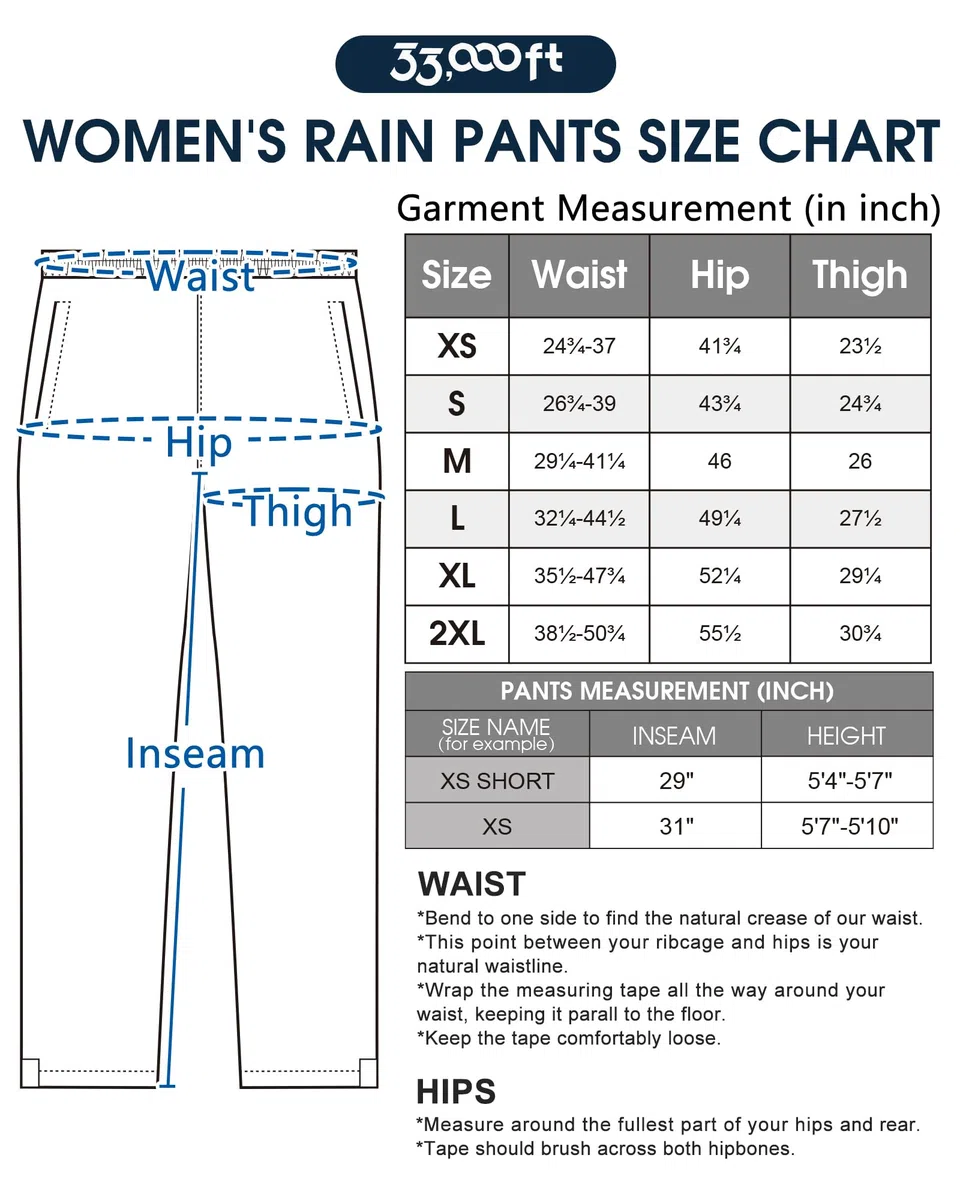 33,000ft Pantalon imperméable pour femme - Coupe-vent - Léger - Pour la marche, la randonnée