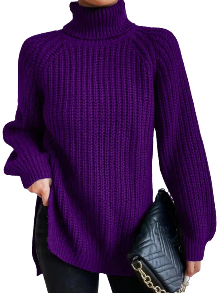 Pull Femme Col Roulé Côtelé Pull À Manches Longues Col Roulé Épais Tricot Crochet Pull Décontracté Lâche Pull Pull Stretch Chaud Hiver Hauts en Tricot