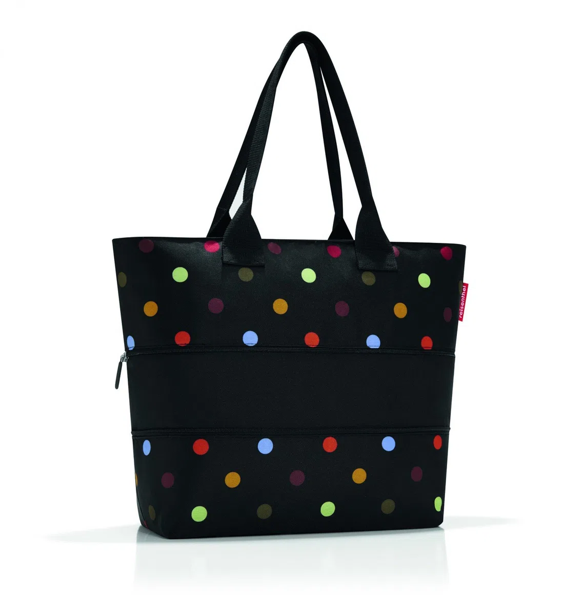 reisenthel shopper M - sac de shopping pour vos courses, 1 poche intérieure zippée, fond du sac carré pour plus de stabilité, ouverture avec fermeture zippée, volume 15l, motif à pois