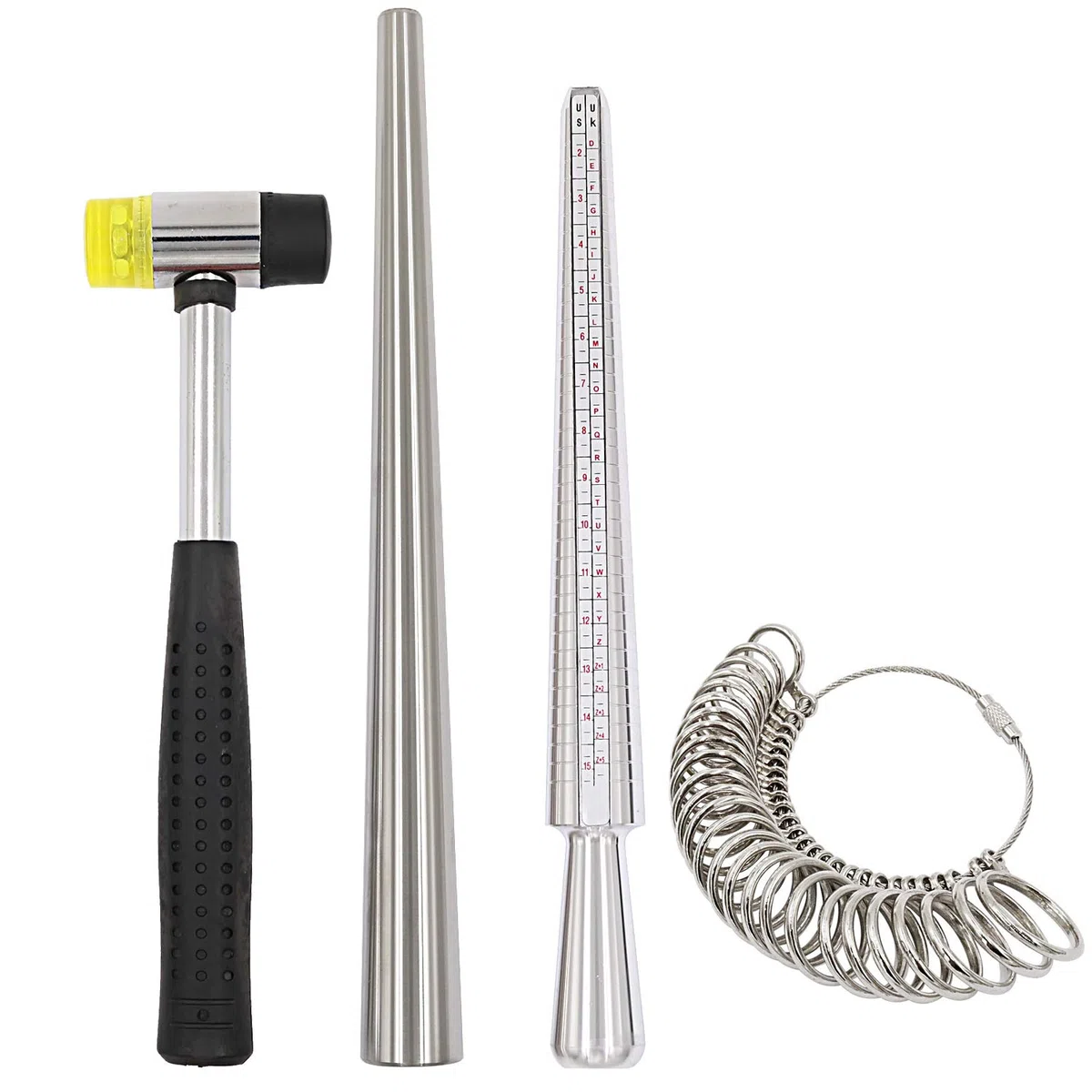 Kit d'outils de calibrage de bagues, triboulet mesureur, maillet en acier avec tête en caoutchouc, ensemble d'anneaux, mandrin