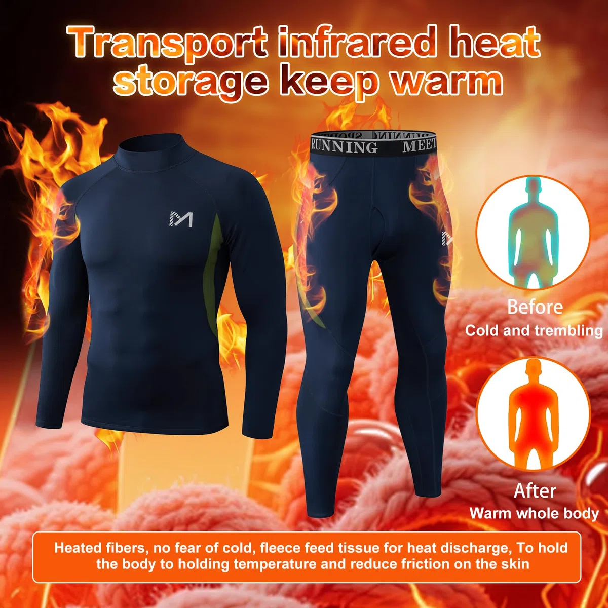 MEETYOO sous-vêtements Thermiques Homme à Manches Longues Ensemble Haut et Bas pour Hiver, Respirant et Anti-Humidité - pour Sports d'Extérieur, Chasse, Ski