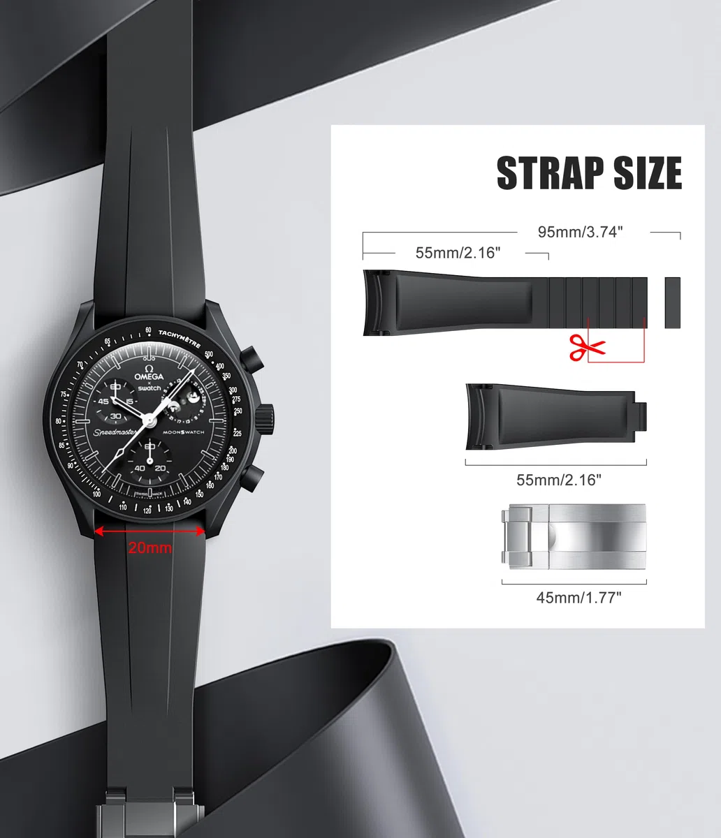 Bracelet de rechange en silicone souple et incurvé pour montre Moonswatch, Omega X, Swatch Speedmaster Moonswatch, 20 mm, pour montre Moonswatch, homme et femme