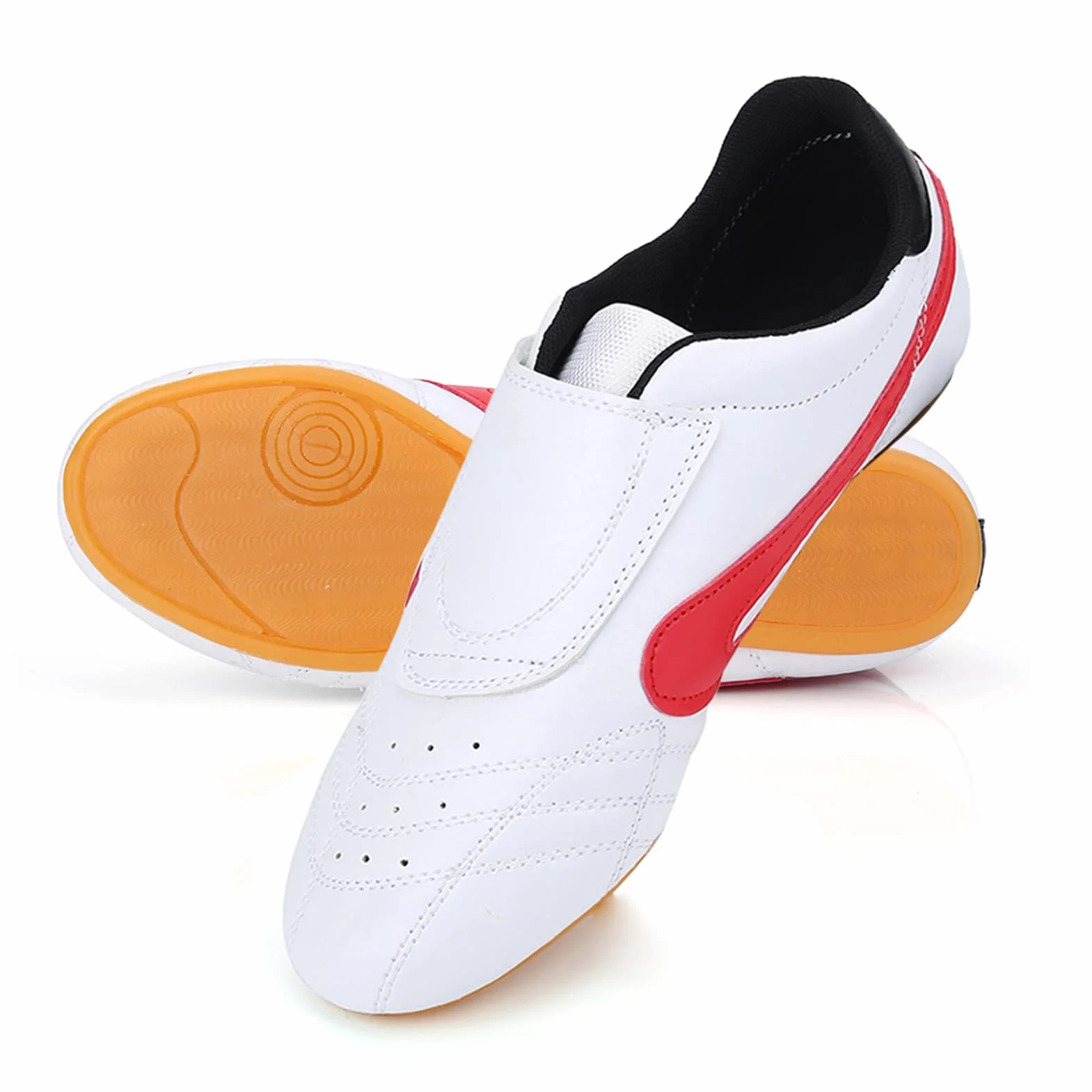 Chaussures De Taekwondo Unisexe Respirant Boxe Kung Fu Tai Chi Sport Chaussures De Gymnastique Chaussures Légères pour Enfants Adultes(38-Blanc et Rouge)