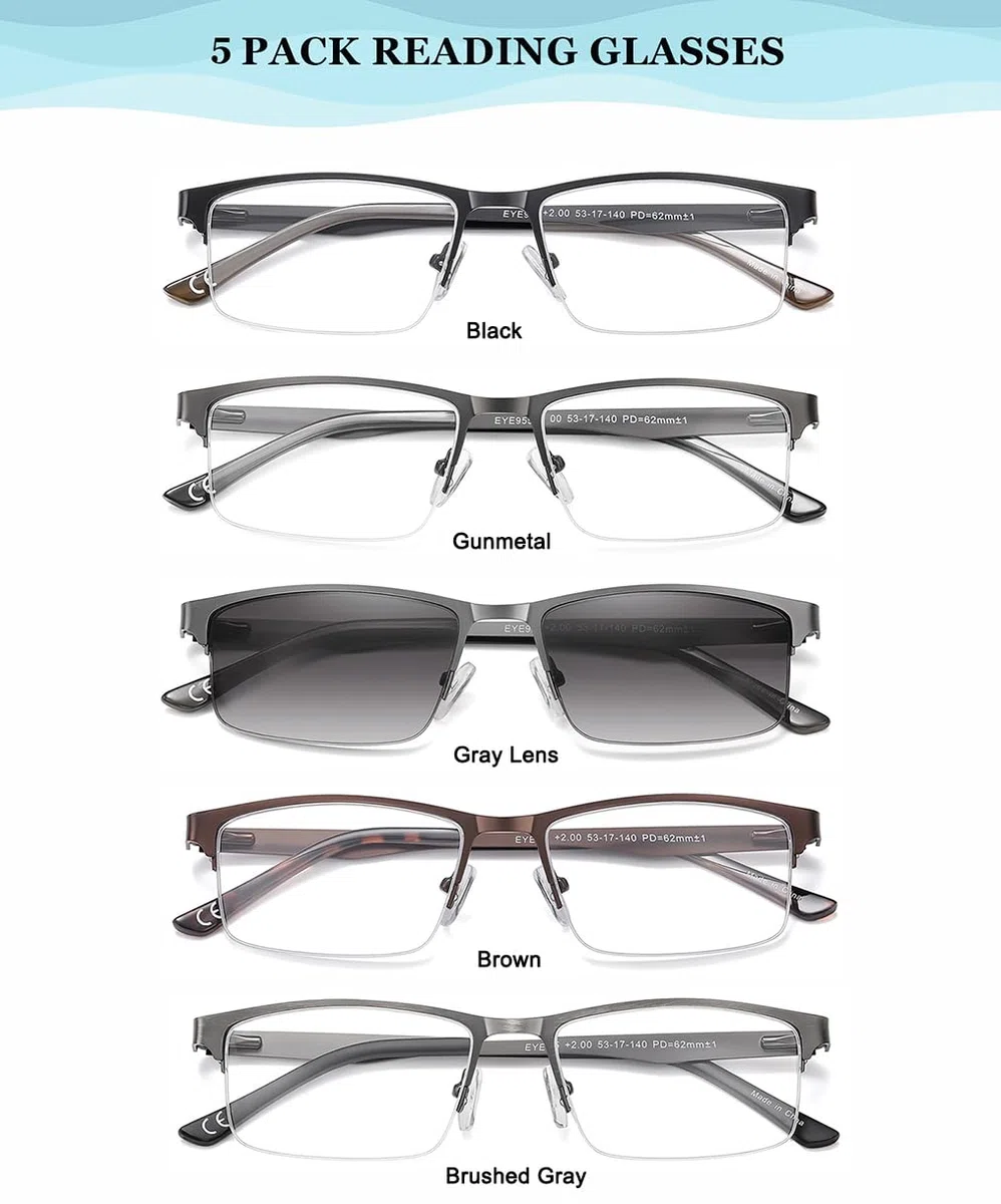 Eyecedar Amcedar 5 Paires Lunettes de Vue Lecture Hommes Rectangulaire style de cadre Acier Inoxydable Materiaux