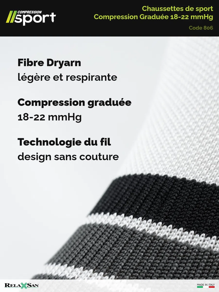 Relaxsan Chaussettes de Contention Femme et Homme, Sport et Running, Compression 18-22 mmHg, Made in Italy, 806