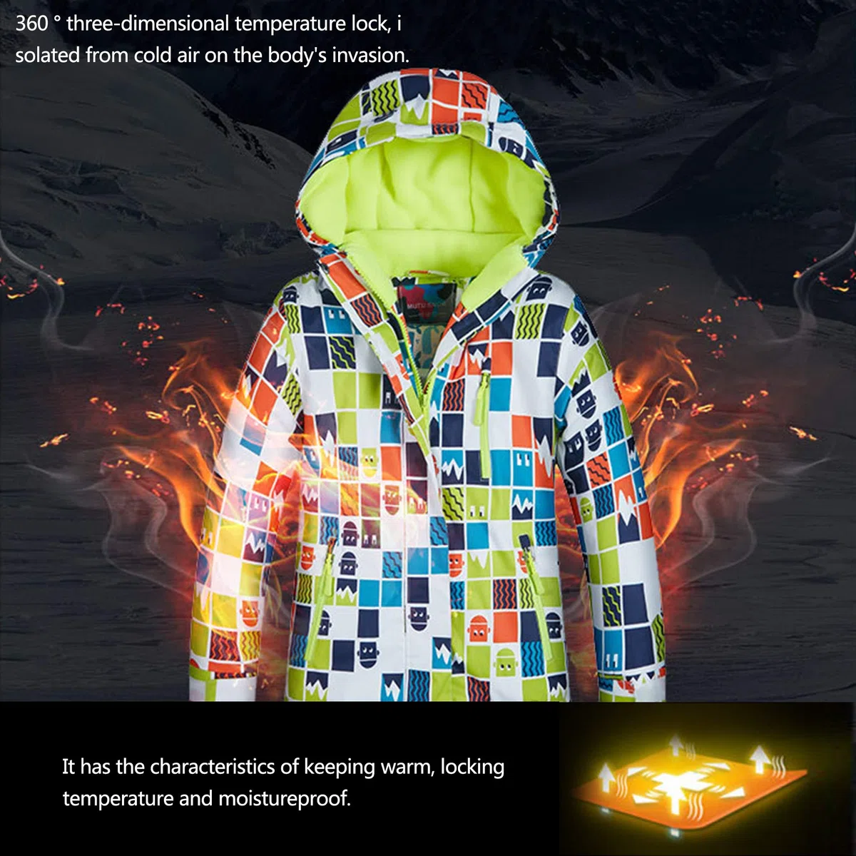 Ensemble de Ski Enfant Fille Garçon Veste de Ski Snow avec Salopette Matelassé Combinaison de Ski Neige Snowboard Imperméable Coupe-Vent