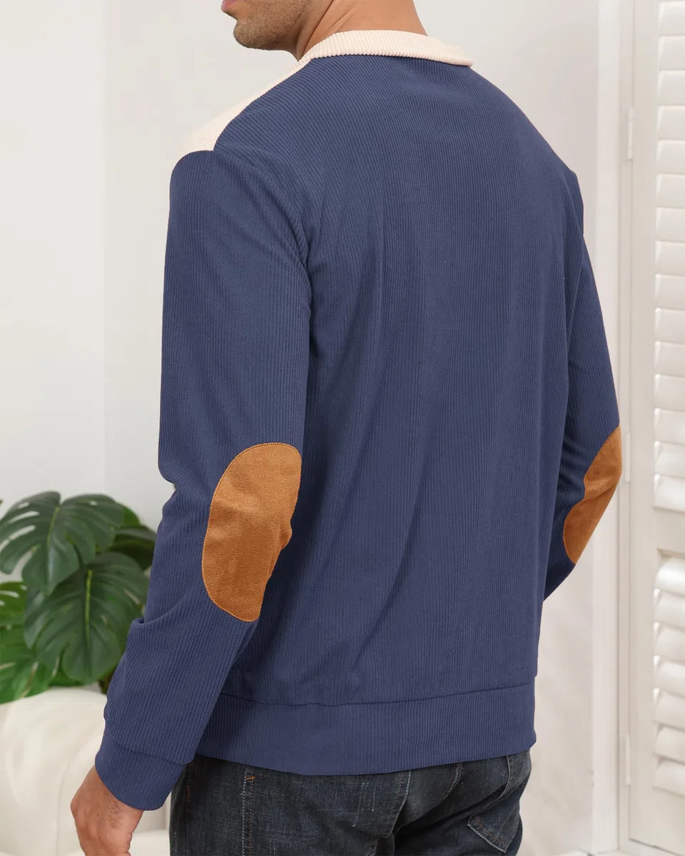 PRIVIMIX Sweat Homme sans Capuche Léger Pull Col à Boutons Sweatshirt Velours Côtelé Sweet M-3XL