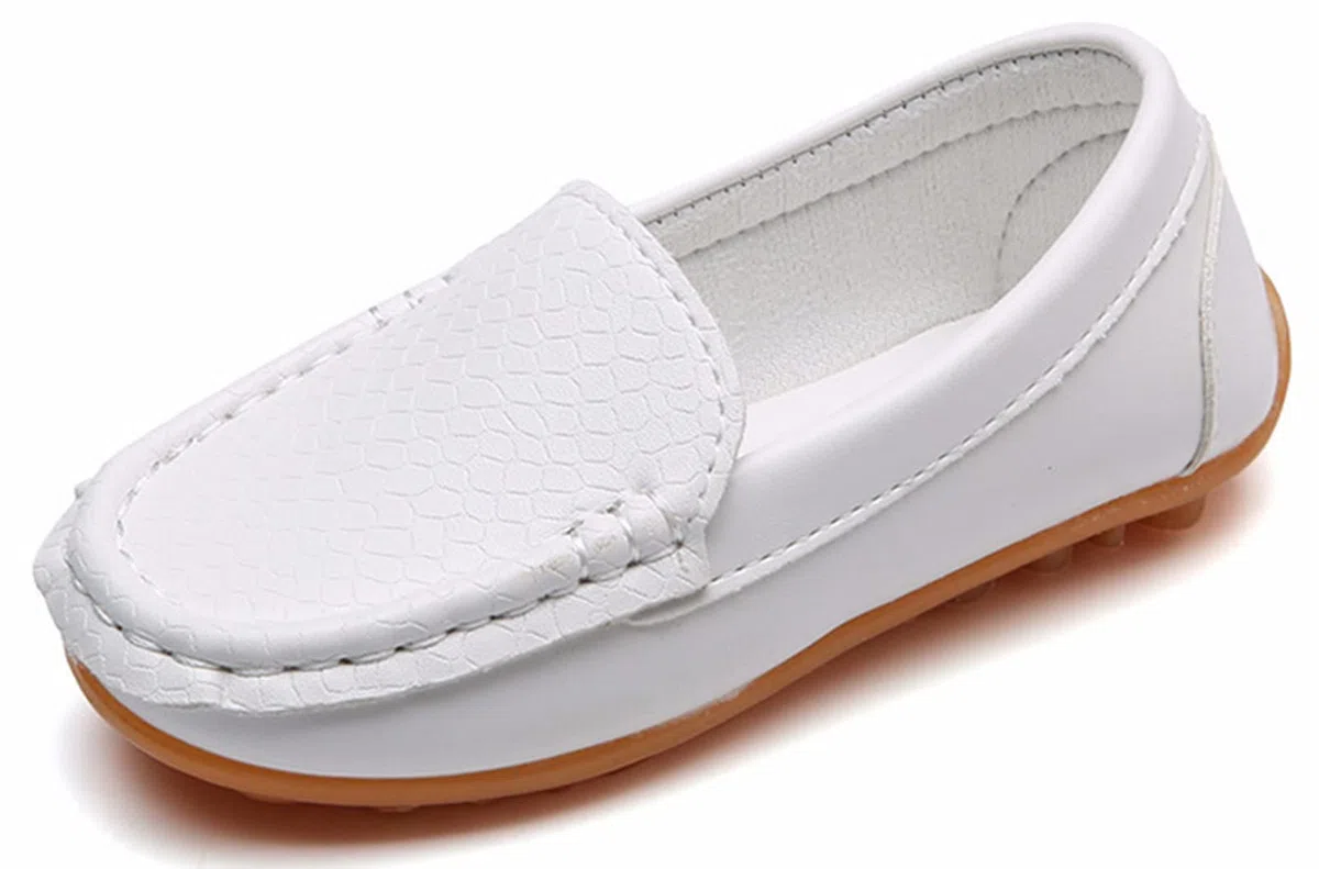 Mocassins pour Enfant Cuir Bateau Chaussures Garçon Mode Oxford Chaussures Fille Décontracté Confortable Mocassin Plates Loafers, Blanc 26 EU = 27 CN