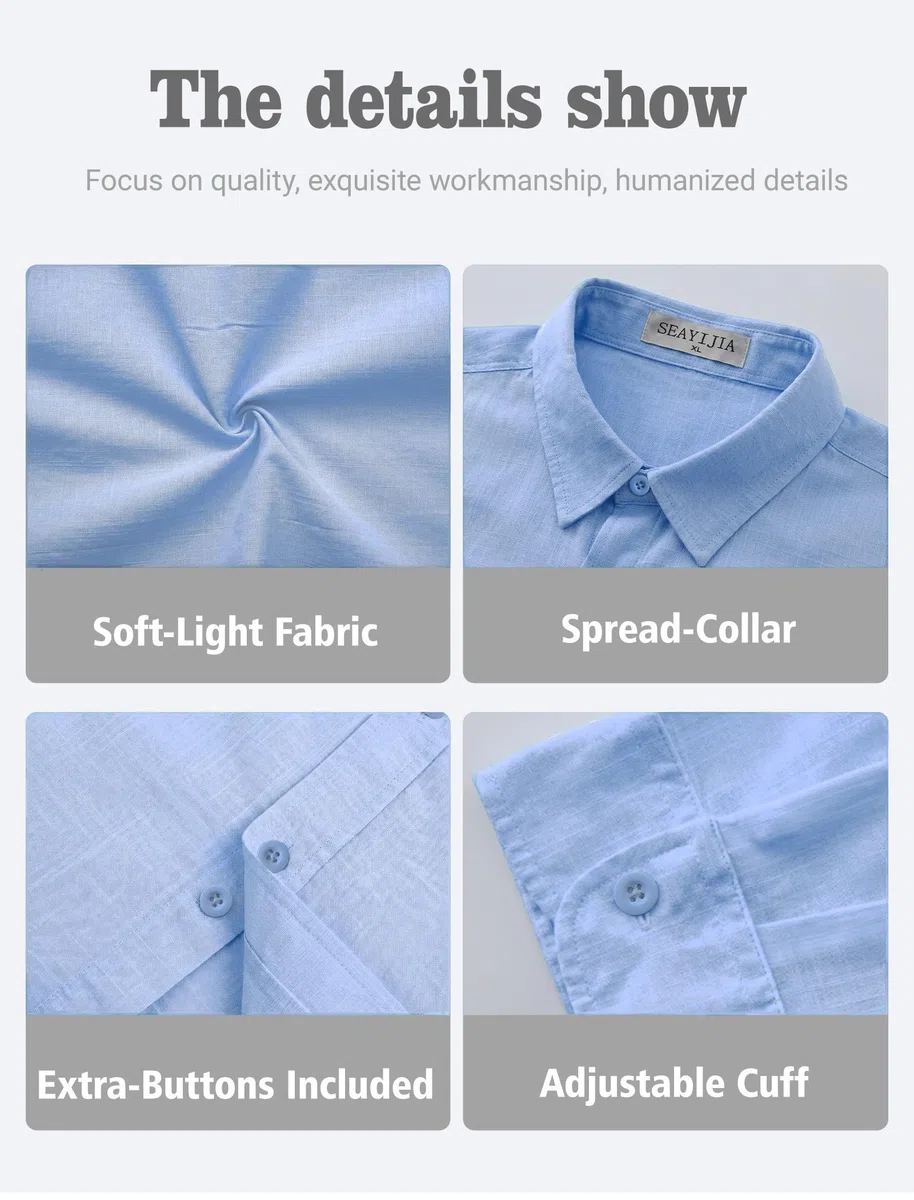 Chemise Homme Manches Longues, Chemise Décontractée Lin-Coton, Coupe Standard, Haut Décontracté d'affaires Casual, Idéale pour Vacances Plage Été